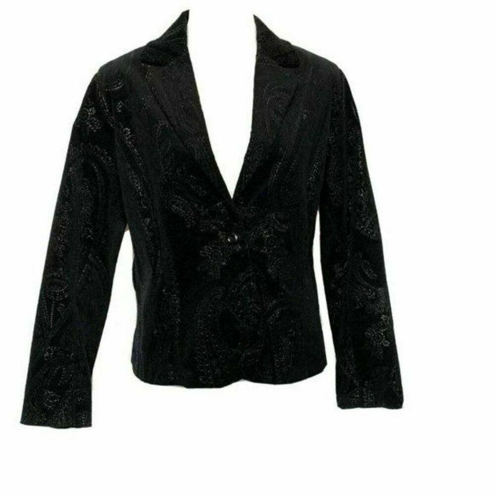 vintage windridge Cheryl Nash Floral textured Black Jacket Sz L